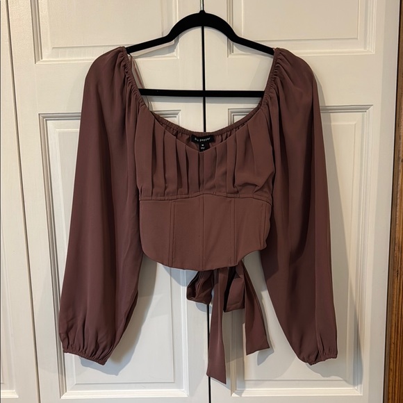 Blu Pepper Tops - Blu Pepper Mauve Pleated Long Sleeve Blouse, Size Medium